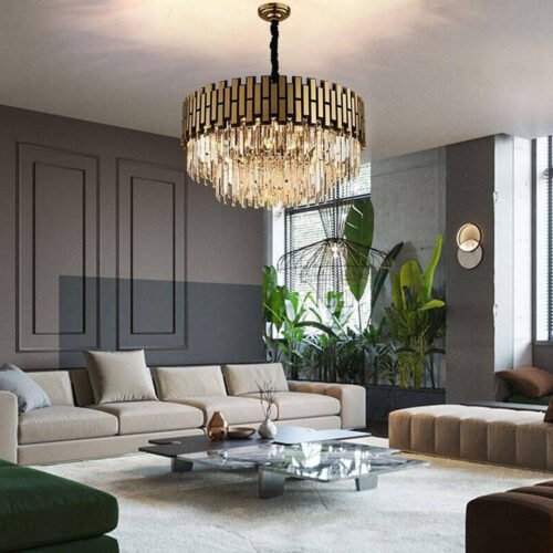 Gold Crystal Chandelier with Bulbs – Luxury Statement Lighting