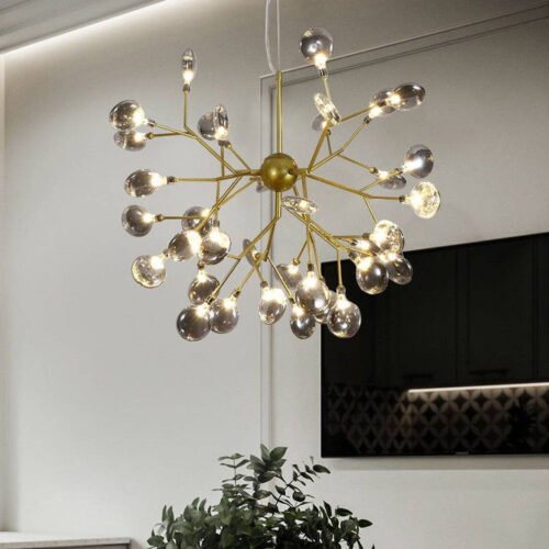 Round chandelier amber glass with bulbs