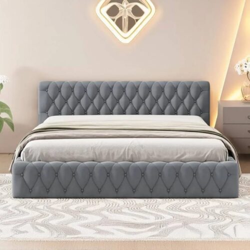Modern Upholstered King Size Bed – Premium Fabric Cot