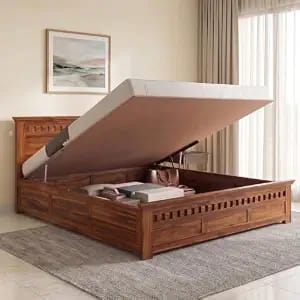 Sheesham Wood Armania King Size Bed with Hydraulic Storage